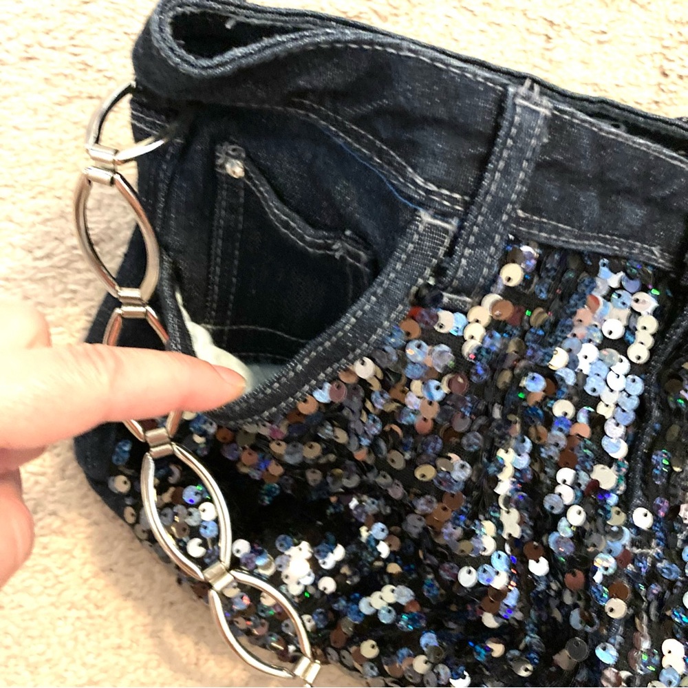 Justice Blue Denim Metallic Sequin Shoulder Purse Bag - Picture 3 of 6